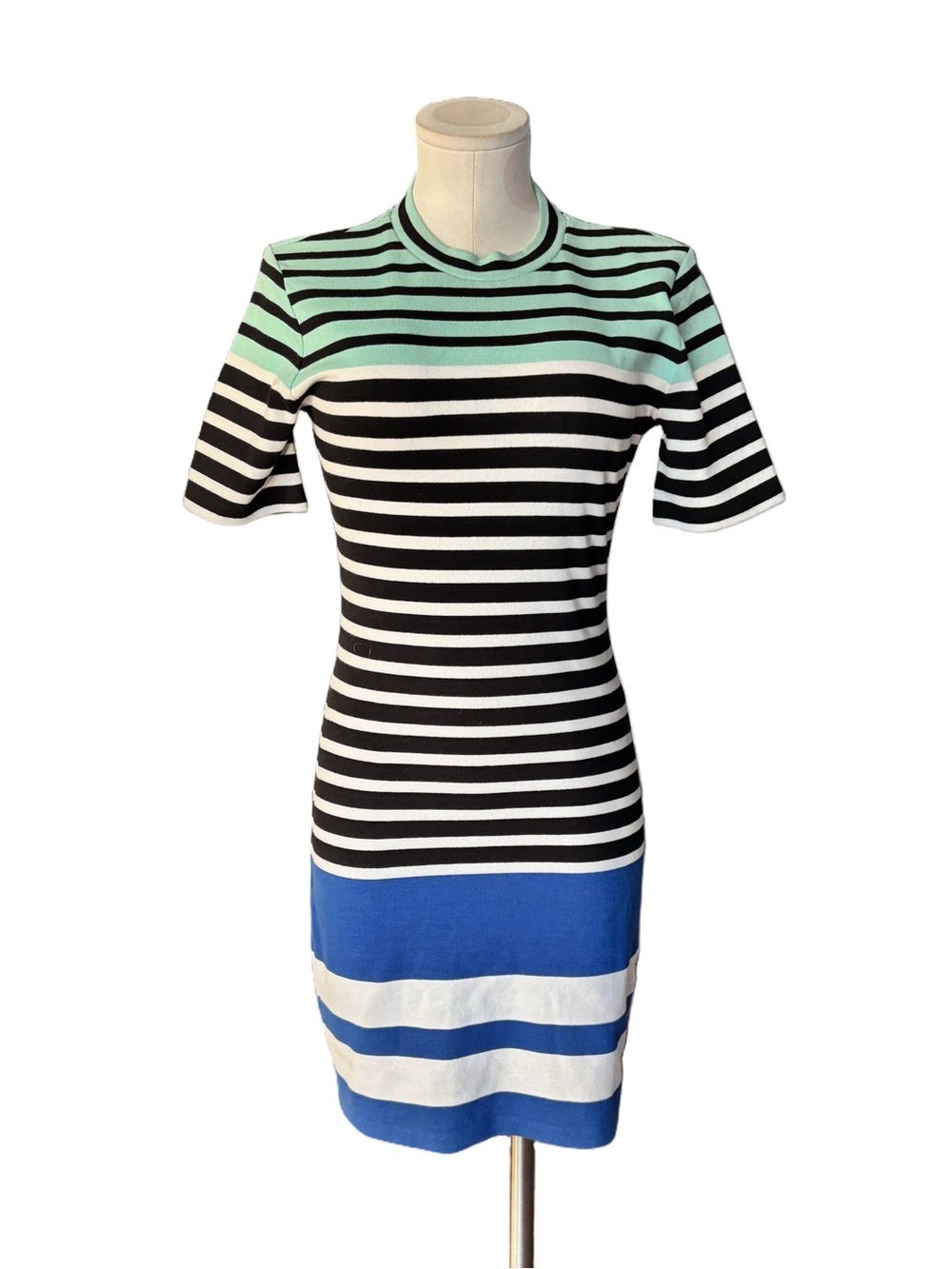 Y2K Bodycon Stripe Dress - Alexander Wang- color block - Mint Black Blue - S